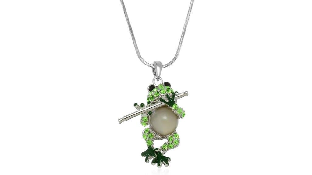 crystal green frog pendant