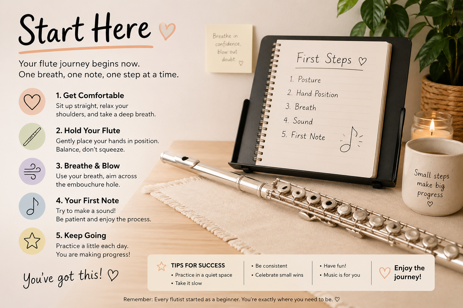 Beginner flute learning setup
